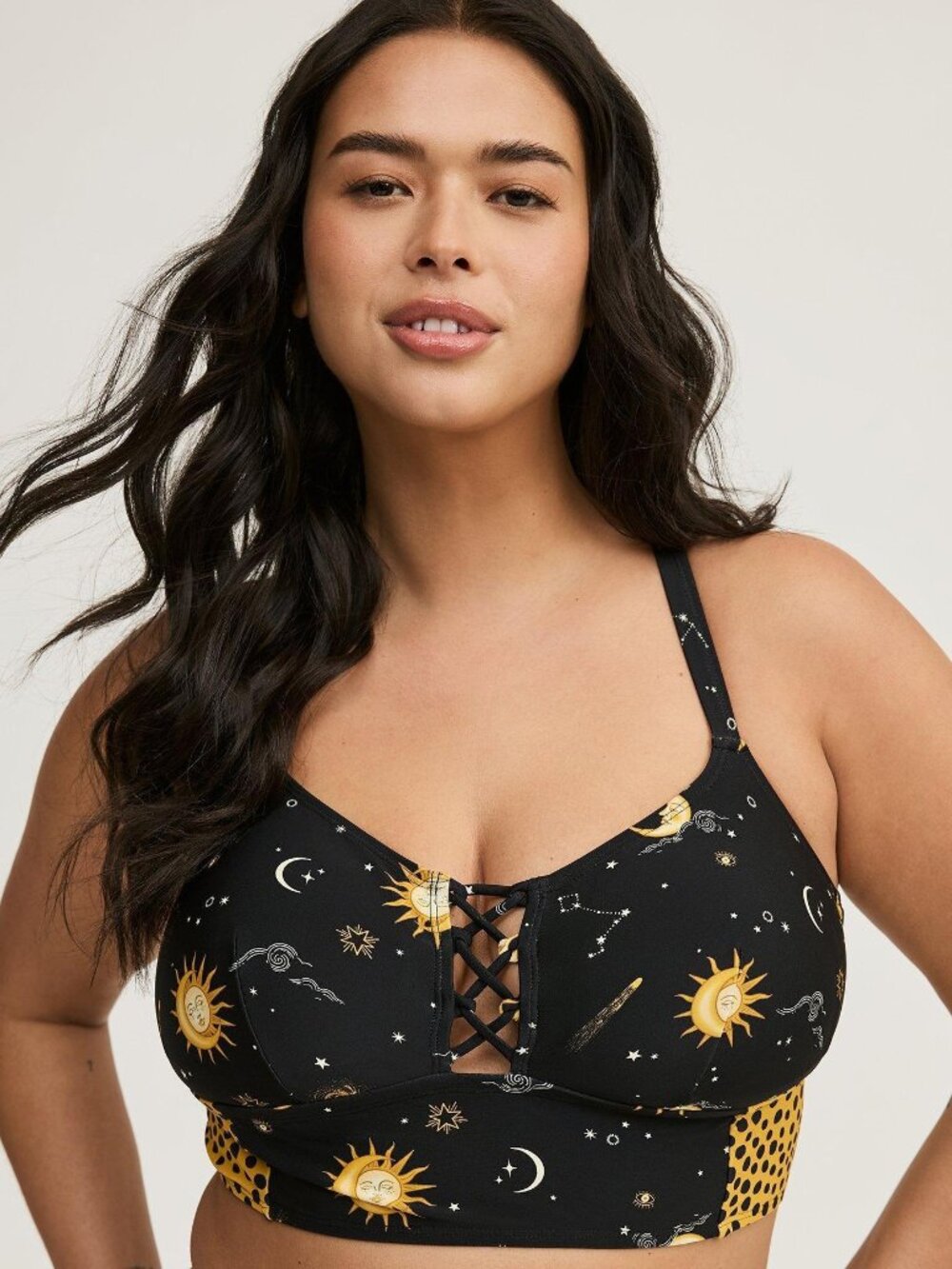 Torrid XO Wire-Free Lace-Up Celestial Print Bikini Top Black and Gold Size 2X